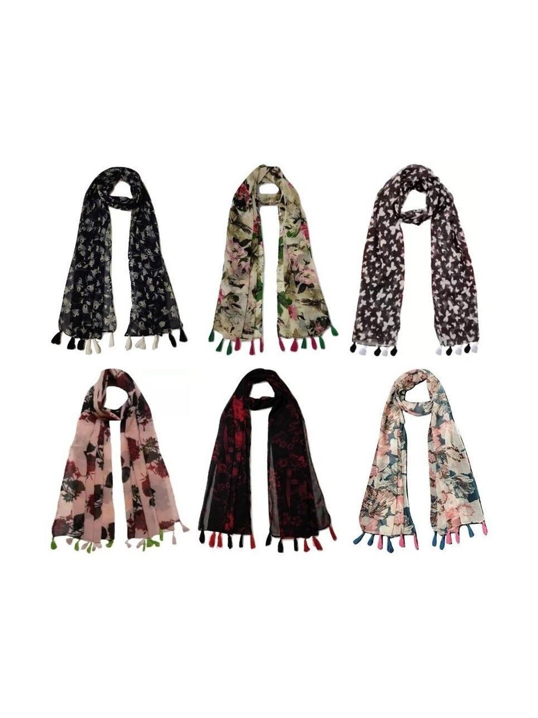 XMSFASHION Women Pack of 6 Floral Printed Stoles