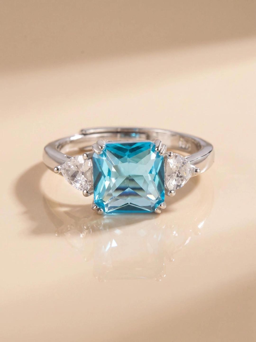 MYKI Silver-Plated Stainless Steel Cubic Zirconia Studded Solitaire Finger Ring