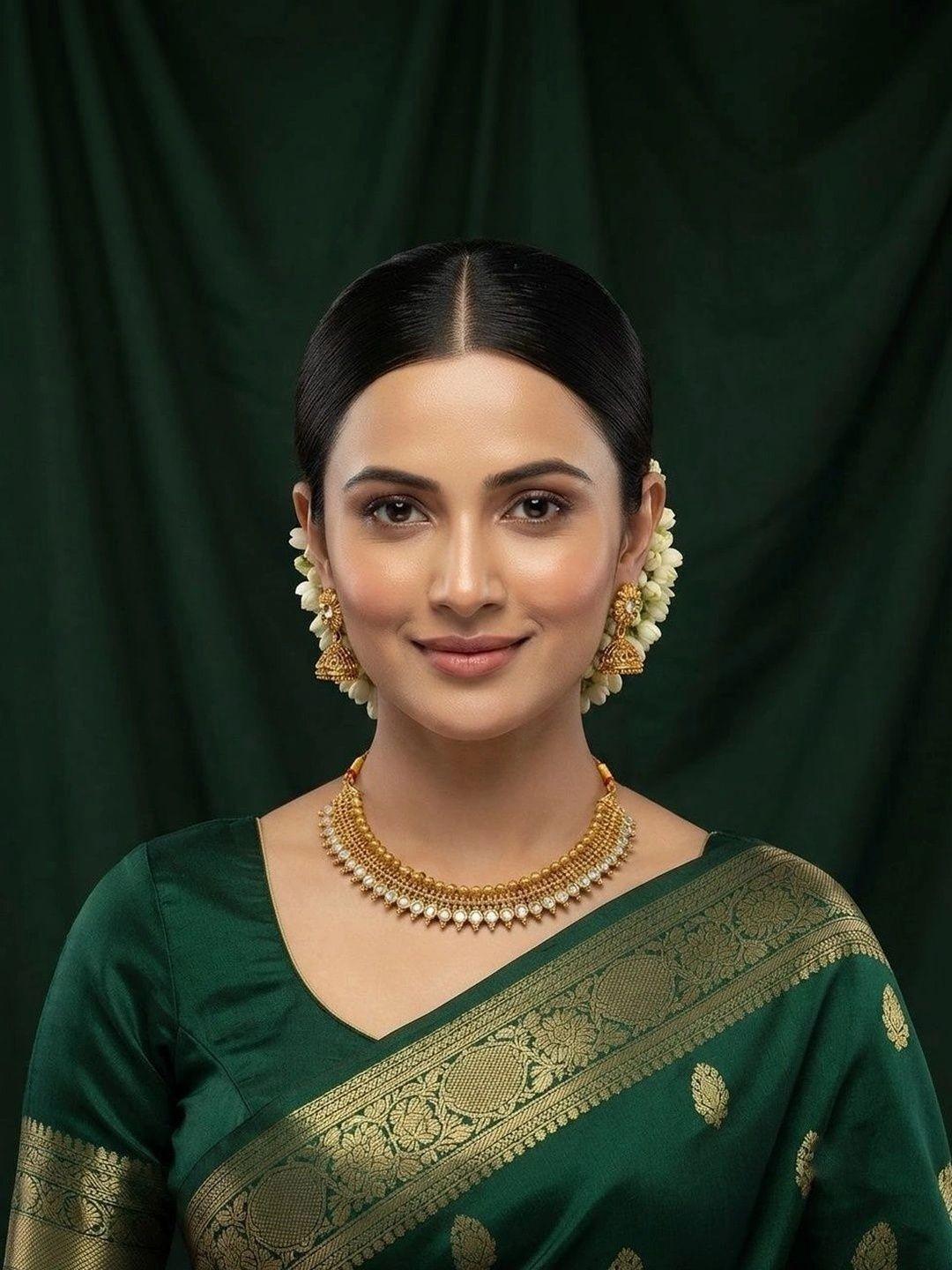 DURATI Rhodium-Plated Antique Stone Studded & Beaded Necklace and Earrings