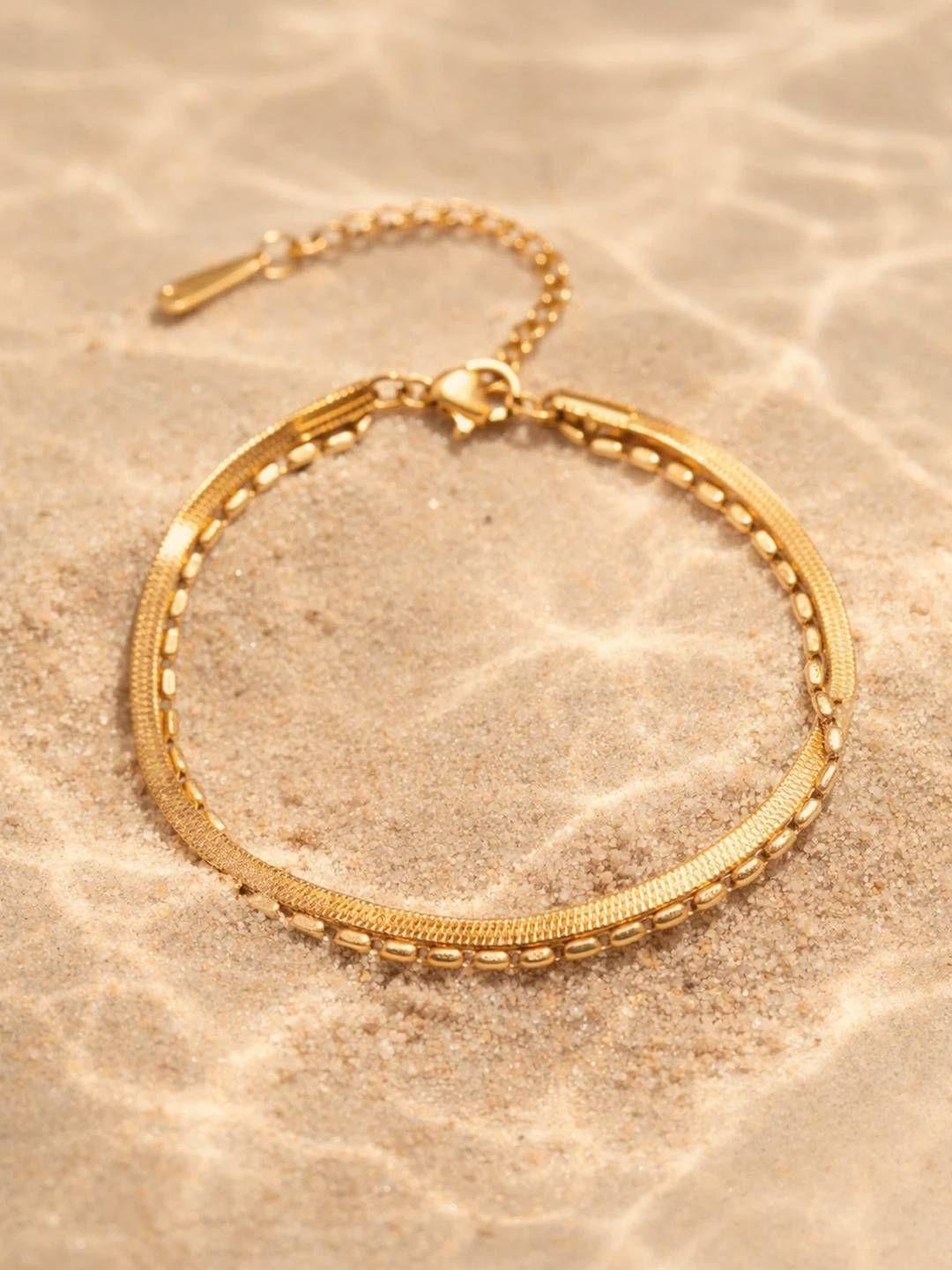 Rubans Demifine 18k Gold Plated Stainless Steel Dual Chain Layered Anklet