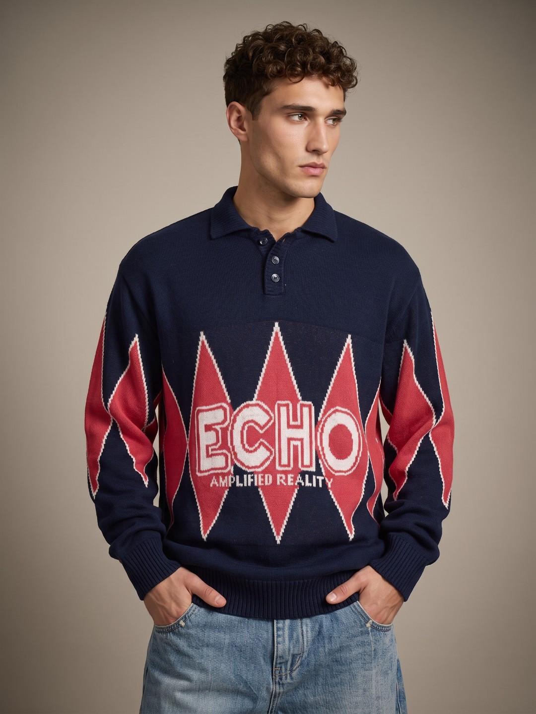 glitchez Typography Relaxed Fit Pullover Sweater