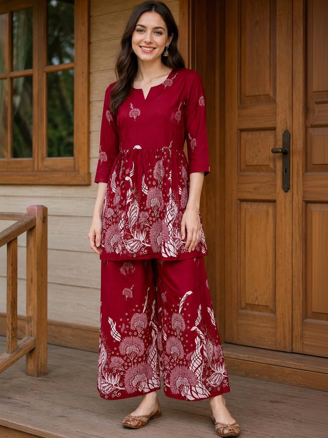EVANORA Floral Printed Tunic with Palazzos