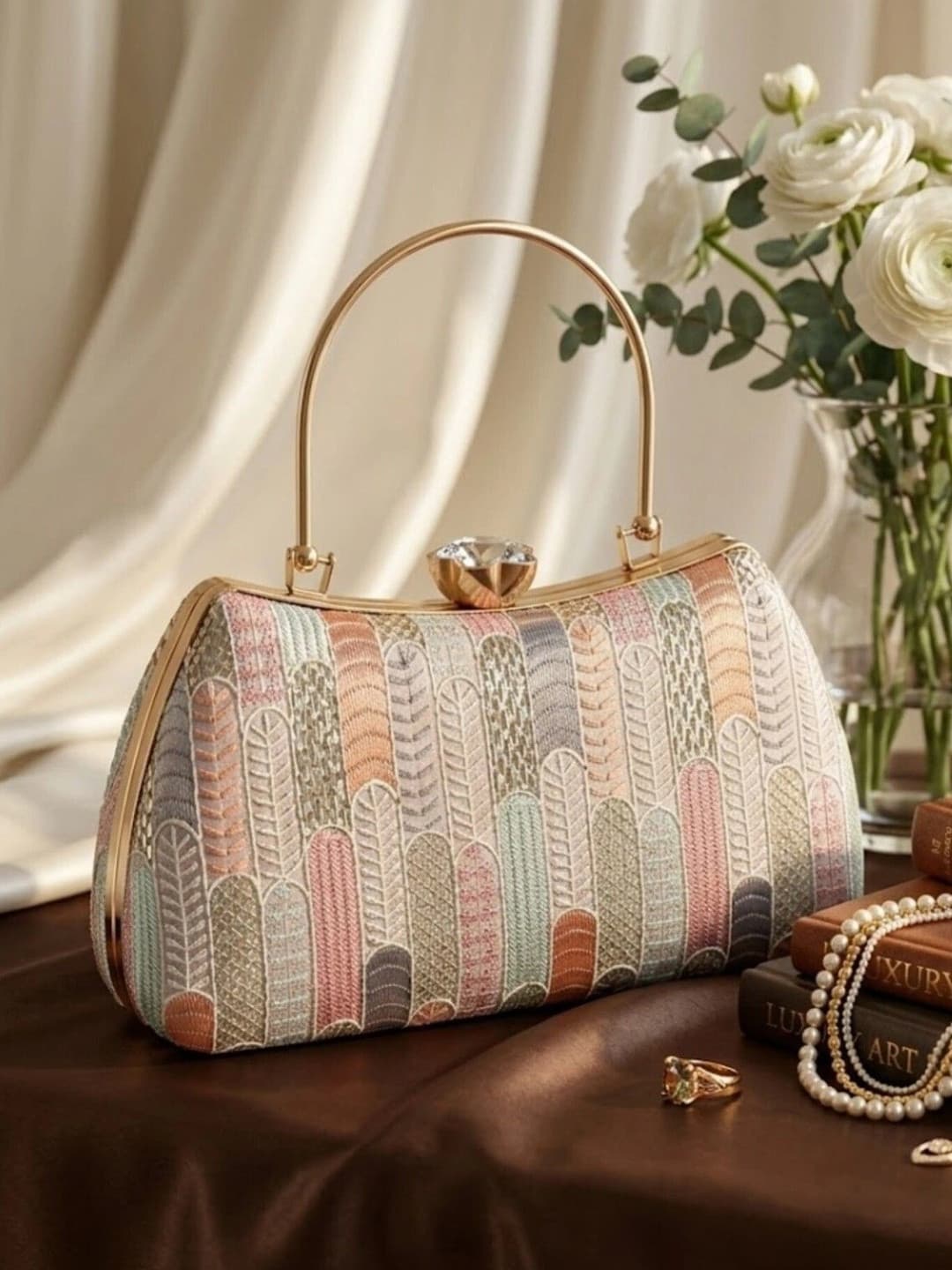 Anouk Embroidered Embellished Box Clutch