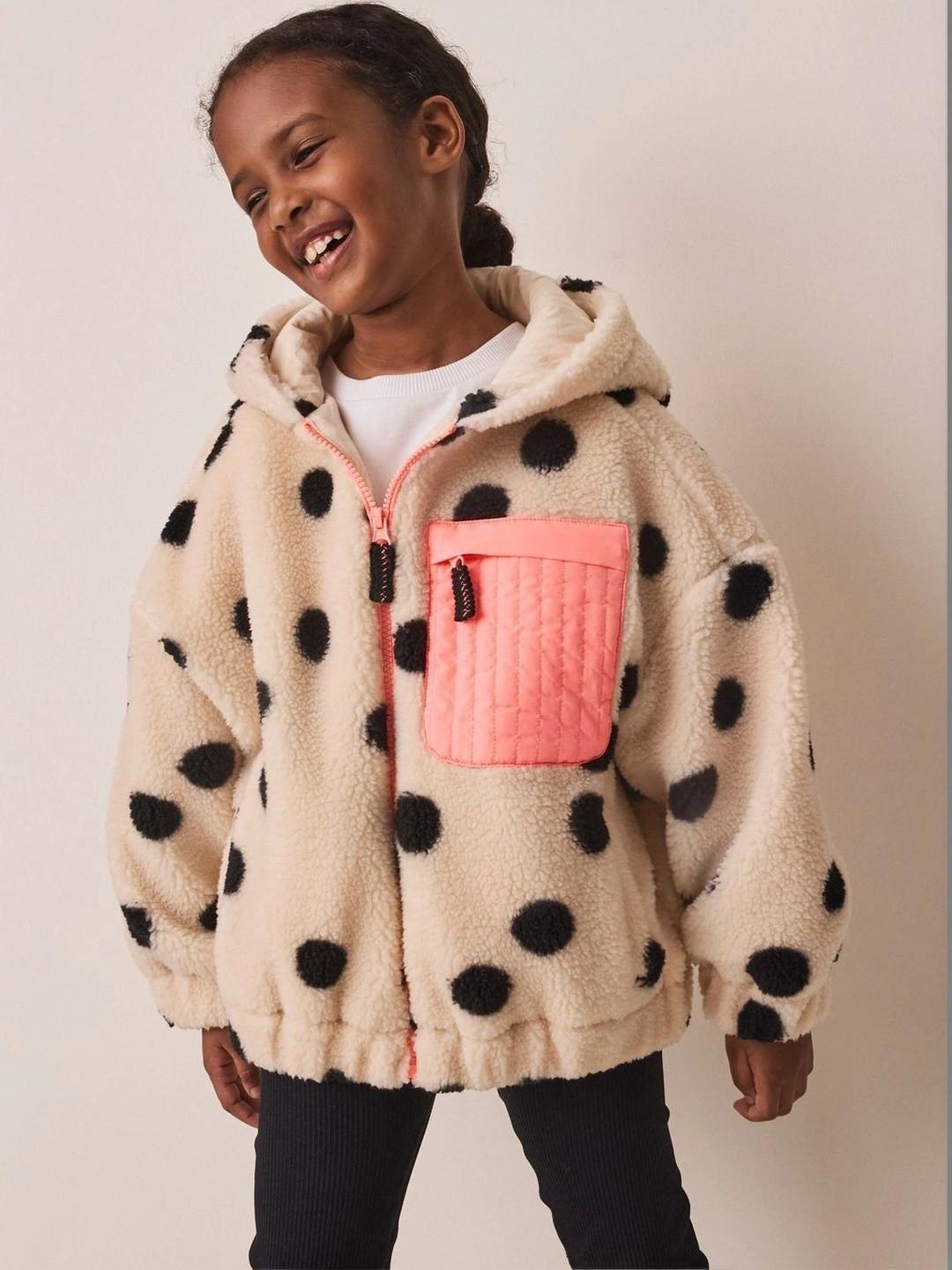 NEXT Girls Hooded Polka Dot Print Lightweight Sherpa Jacket