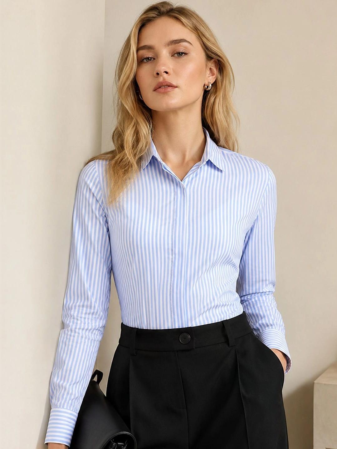 Hancock Premium Vertical Striped Spread Collar Pure Cotton Slim Fit Formal Shirt