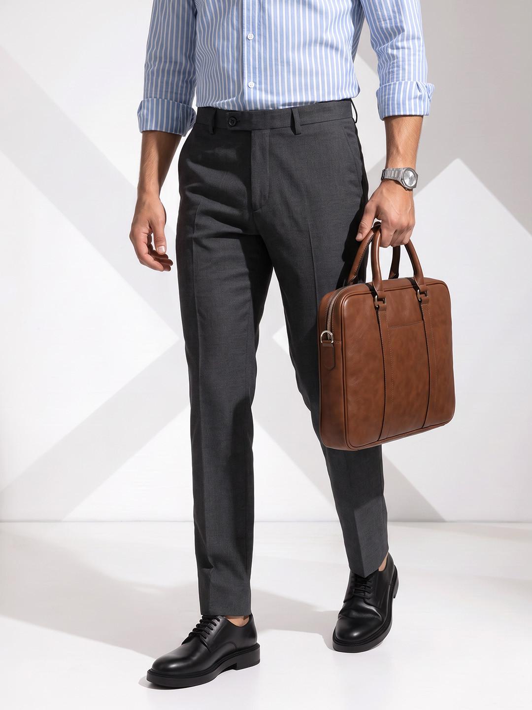 INVICTUS Men Dark Grey Formal Trousers