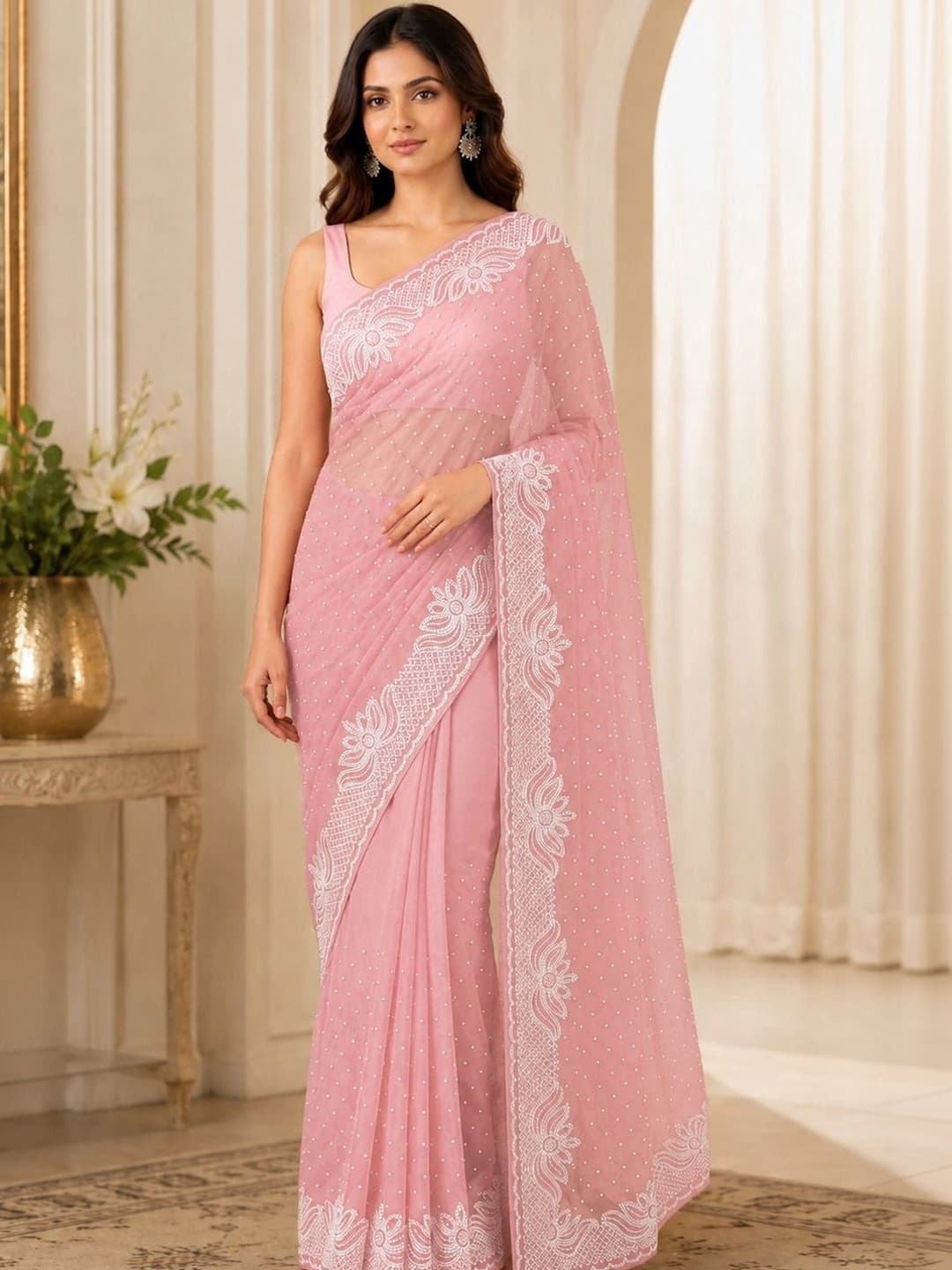 KALINI Floral Embroidered Silk Blend Bhagalpuri Saree