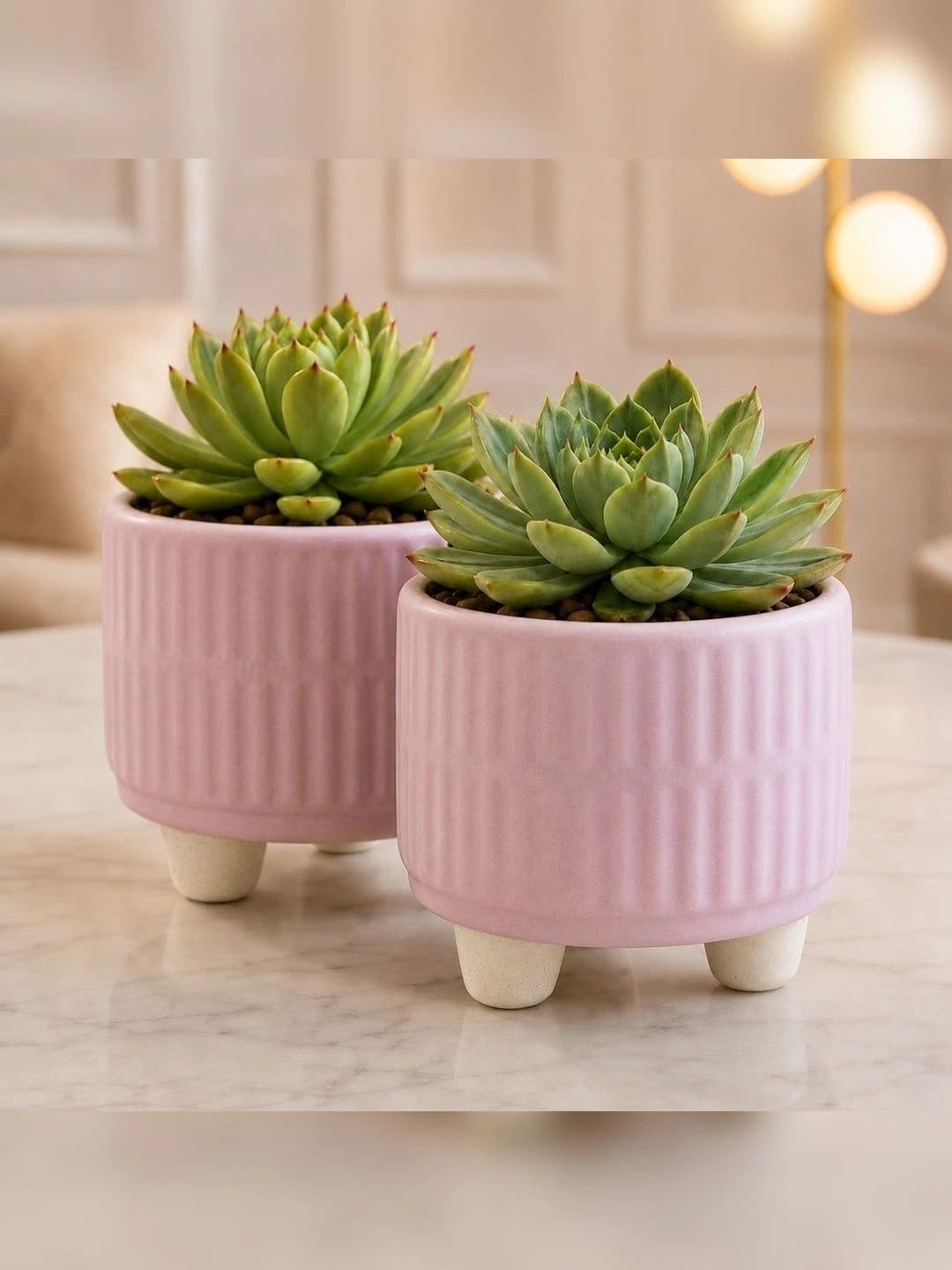 ecofynd 2-Pcs Pink Ceramic Round Planters