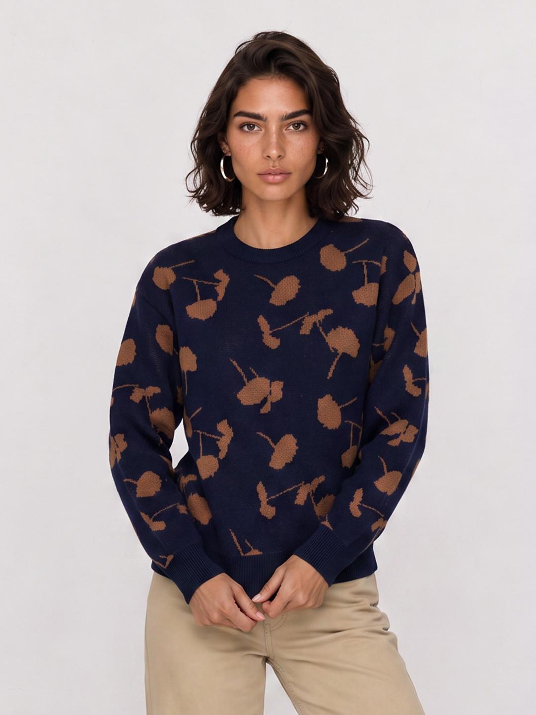 The Roadster Life Co. Floral Self Design Pullover Sweater