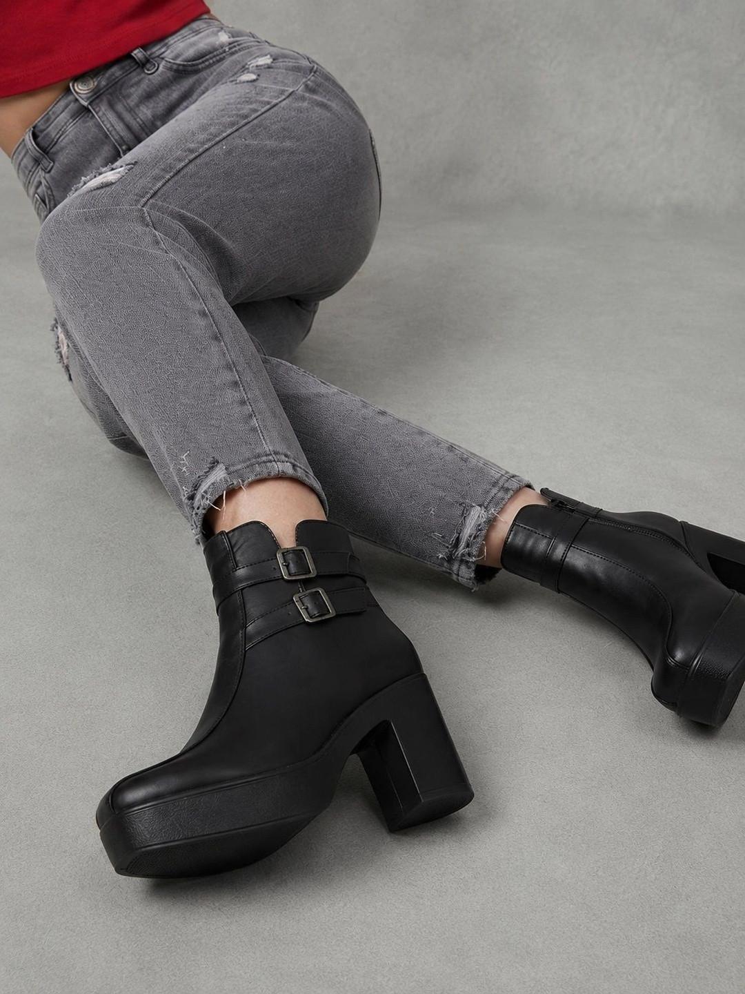 The Roadster Lifestyle Co Women Zip Fastening Ankle Boots with Block Heel