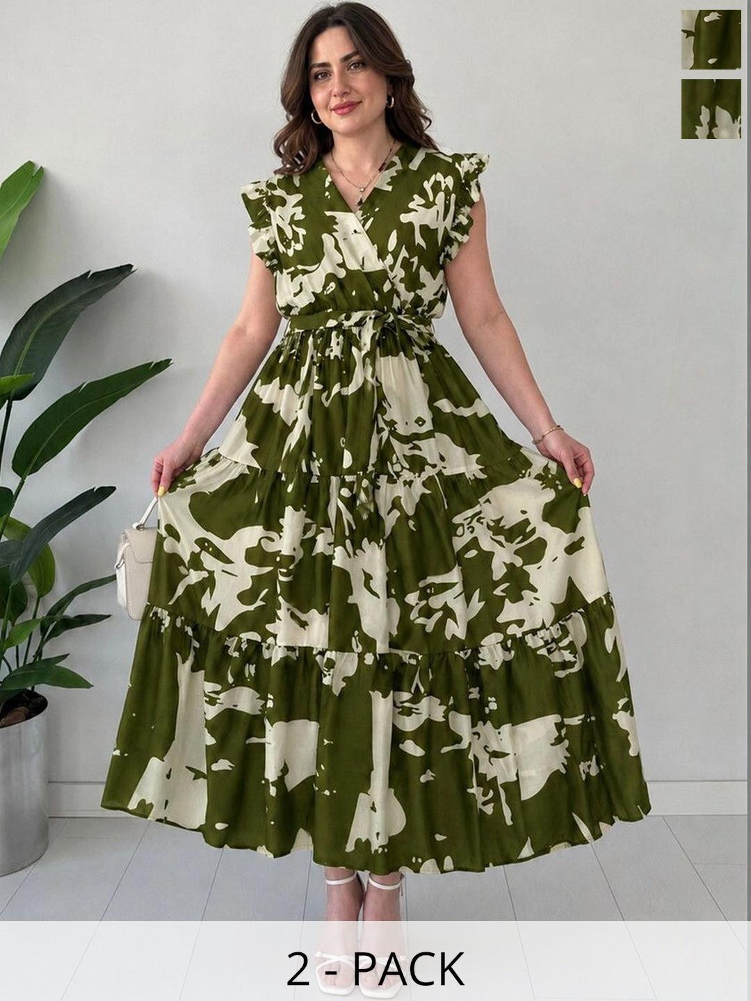 FABFINDS Print Flutter Sleeve Maxi Dress