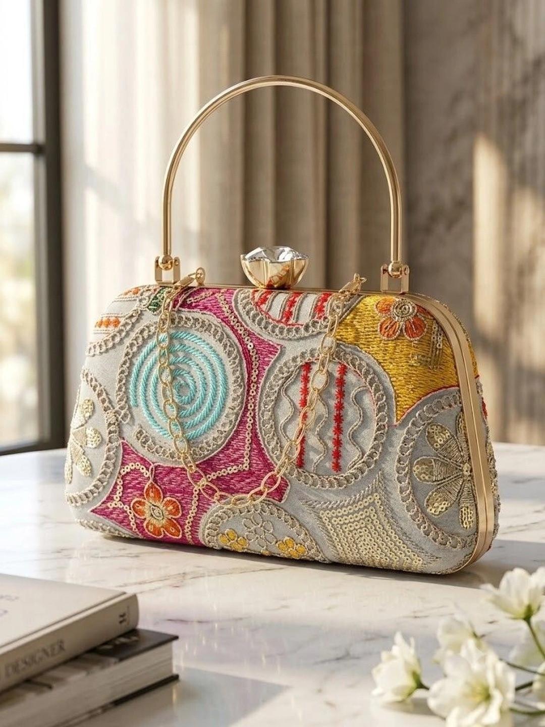 Anouk Embroidered Embellished Box Clutch