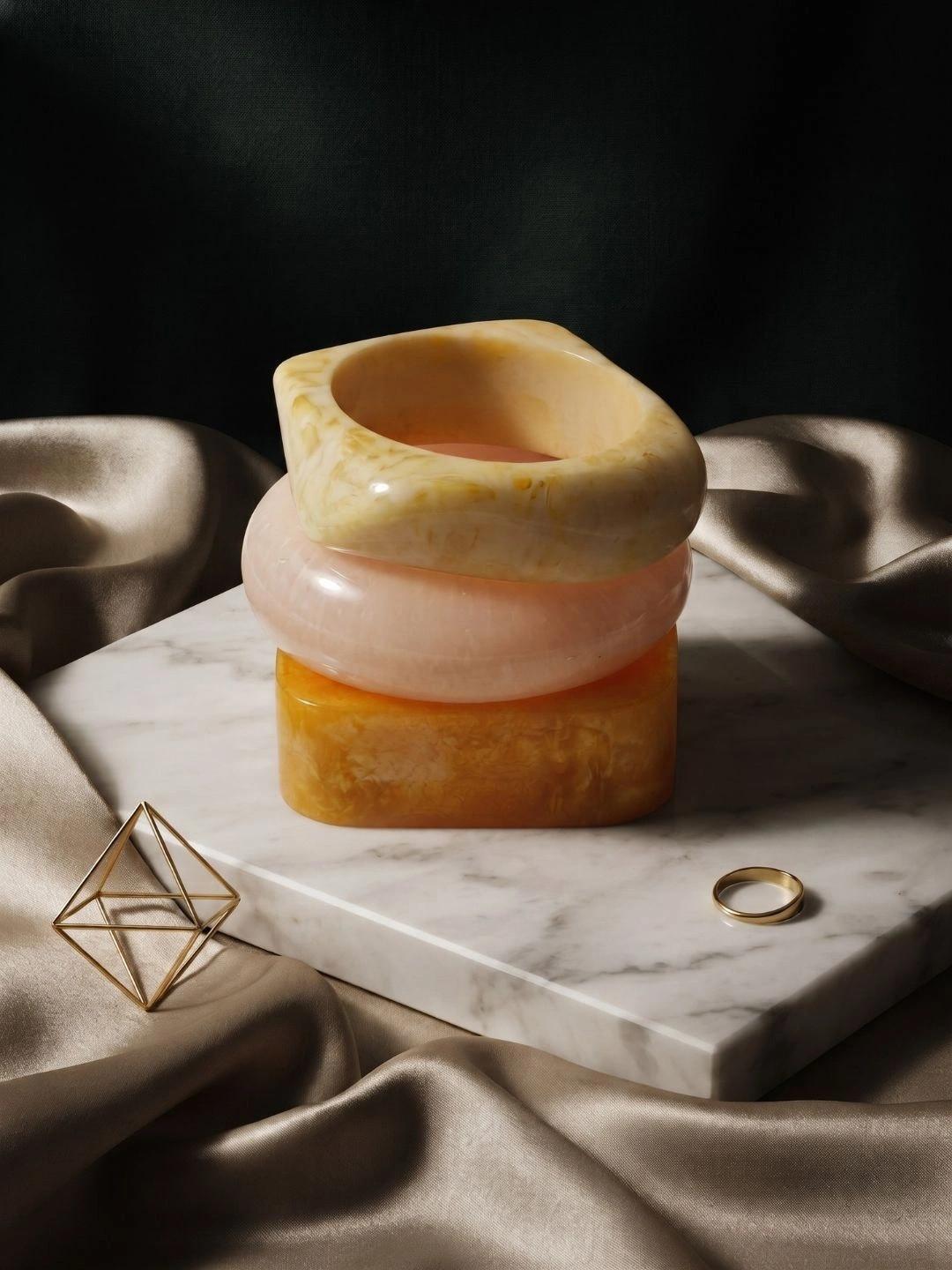 Sangria Pack Of 3 Assorted Marbled Resin Stacked Bangles