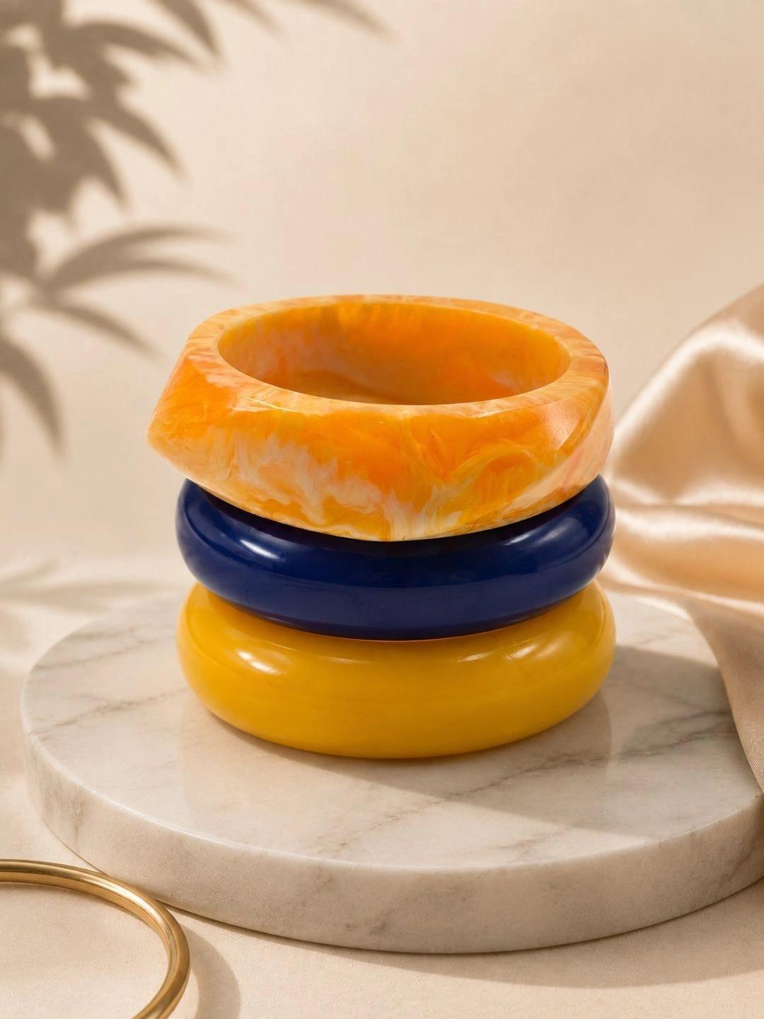 Sangria Pack Of 3 Resin Marbled & Solid Stackable Bangle Set