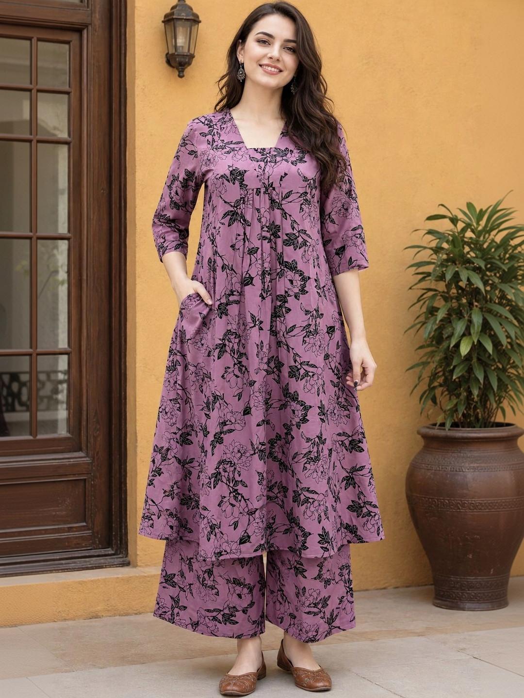 EVANORA Women Floral Printed Empire Kurta with Palazzos