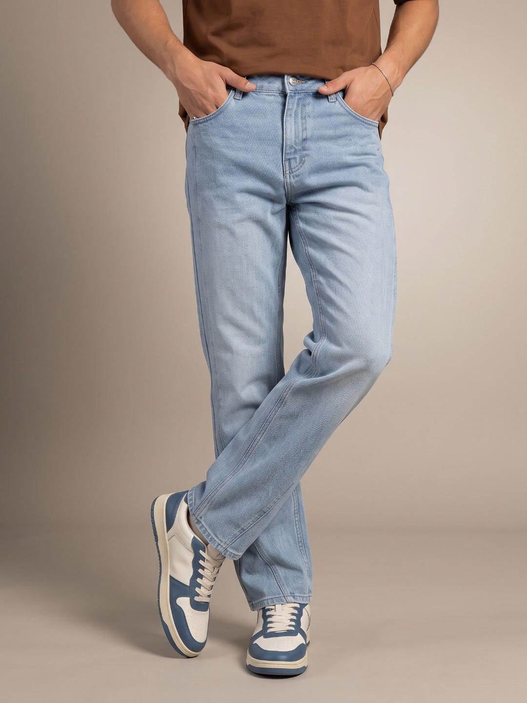 glitchez Men Straight Fit Mid-Rise Light Fade Jeans