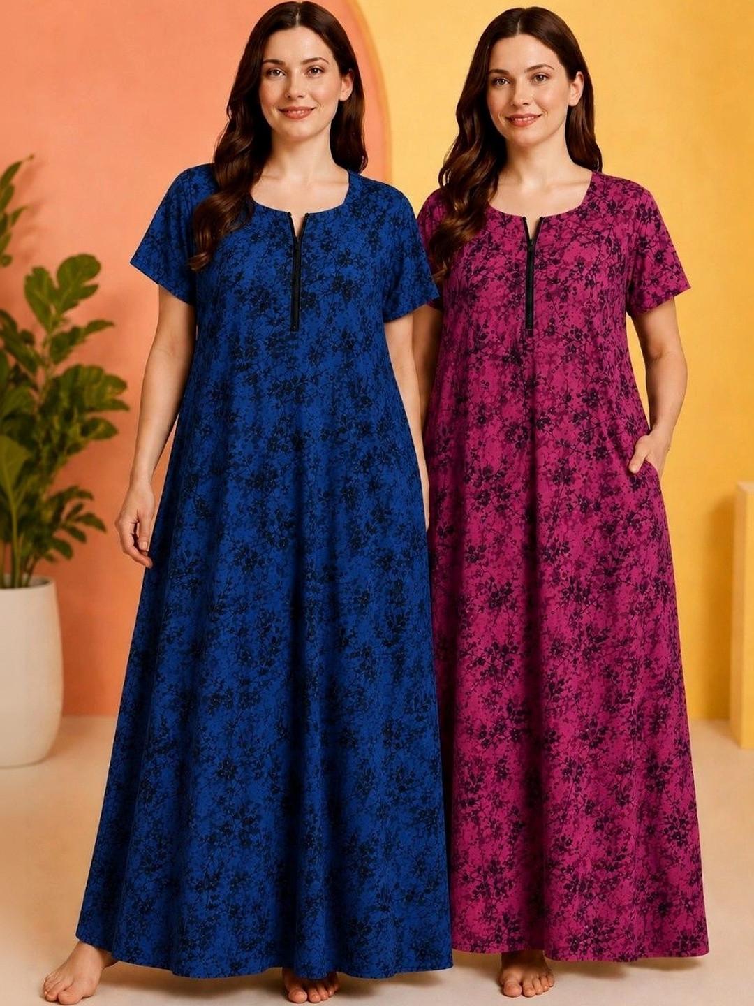 HUMAKART Printed Maxi Nightdress