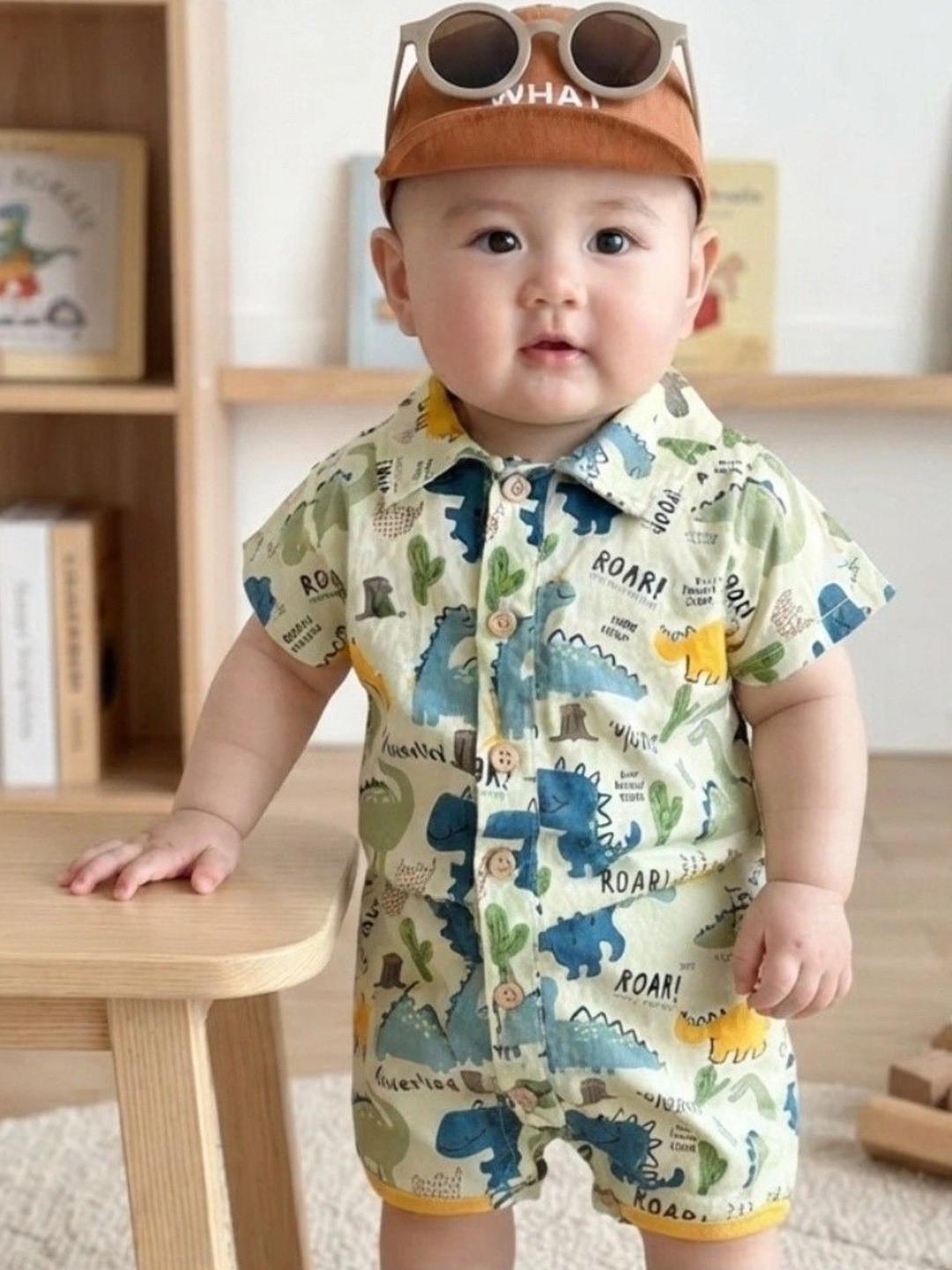 Wunderwoo Infants Printed Cotton Polo Collar Rompers