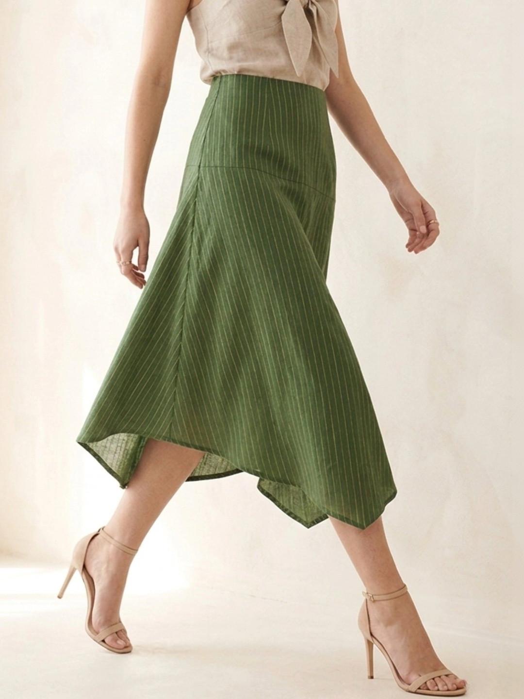 Outzidr Women Cotton Striped Midi A-Line Skirt