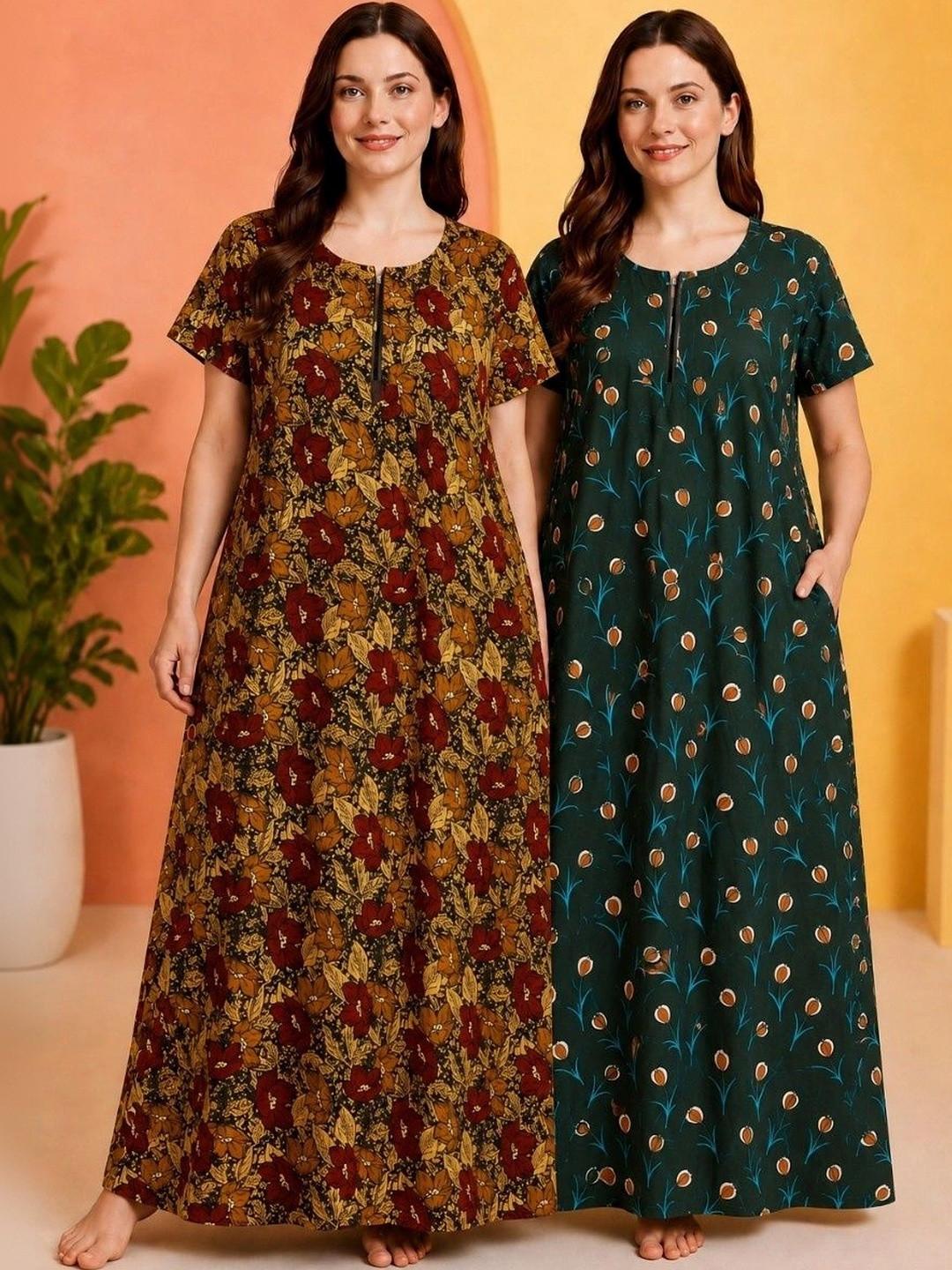 HUMAKART Printed Maxi Nightdress