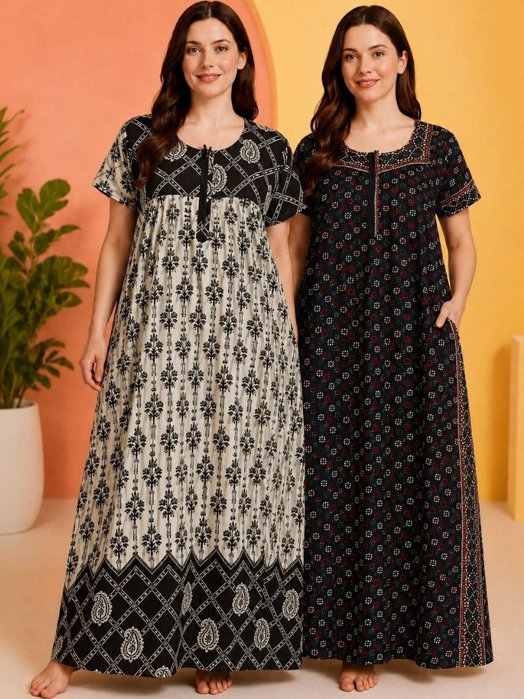 HUMAKART Printed Maxi Nightdress