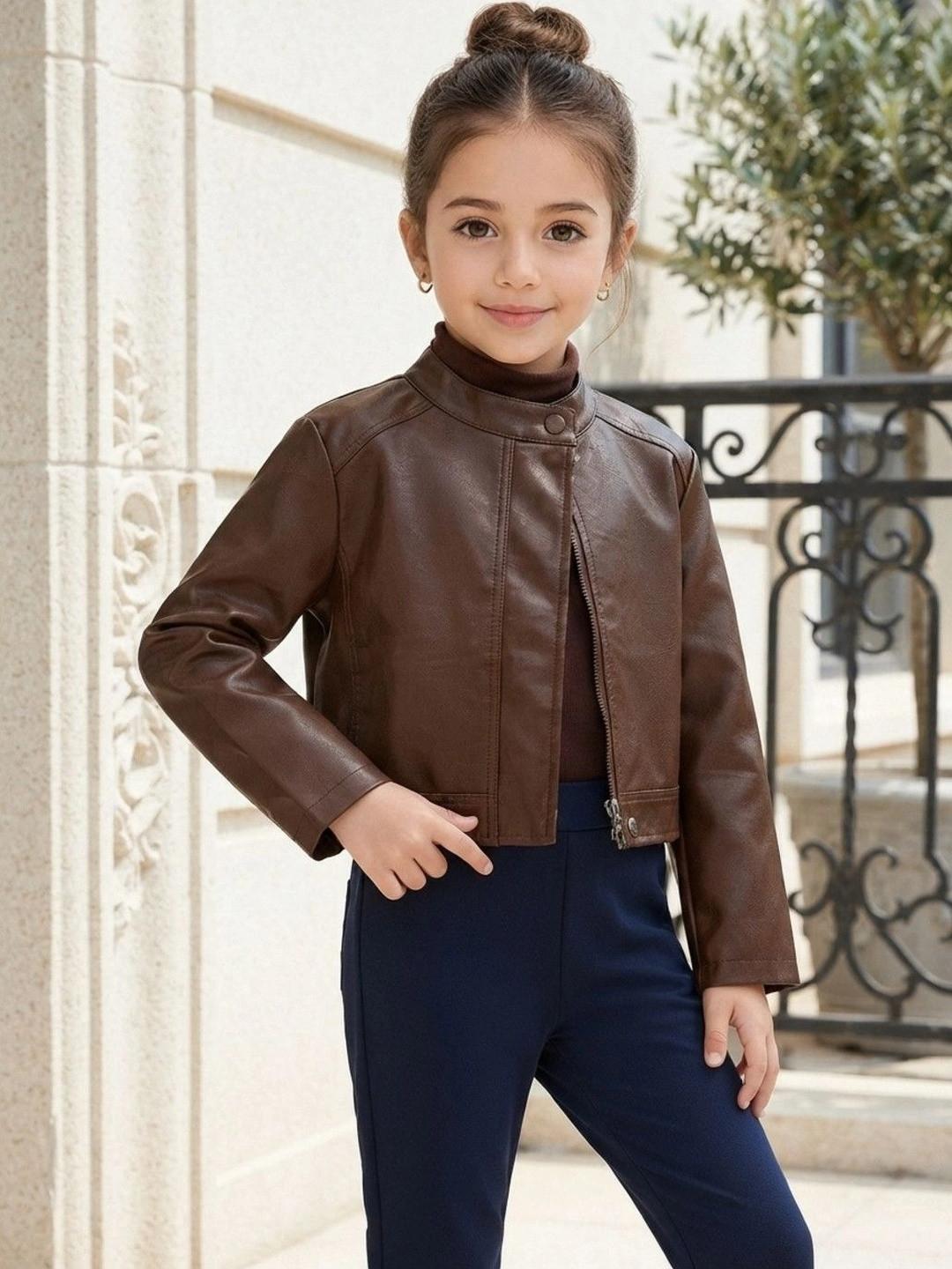 YK Girls Crop Biker Jacket