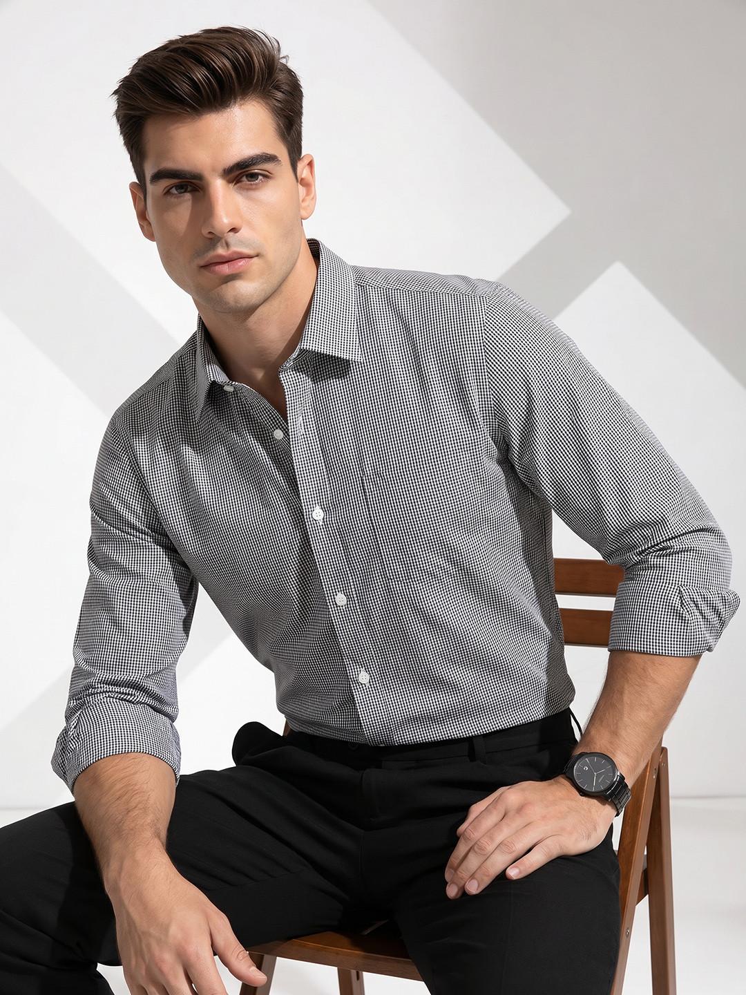 INVICTUS Slim Fit Micro Checked Formal Shirt