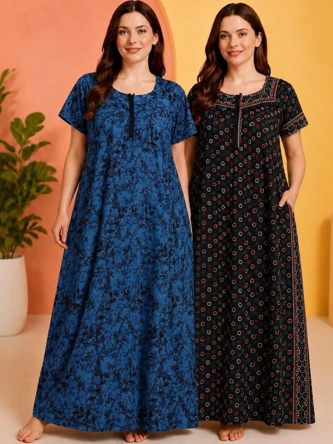 HUMAKART Printed Maxi Nightdress