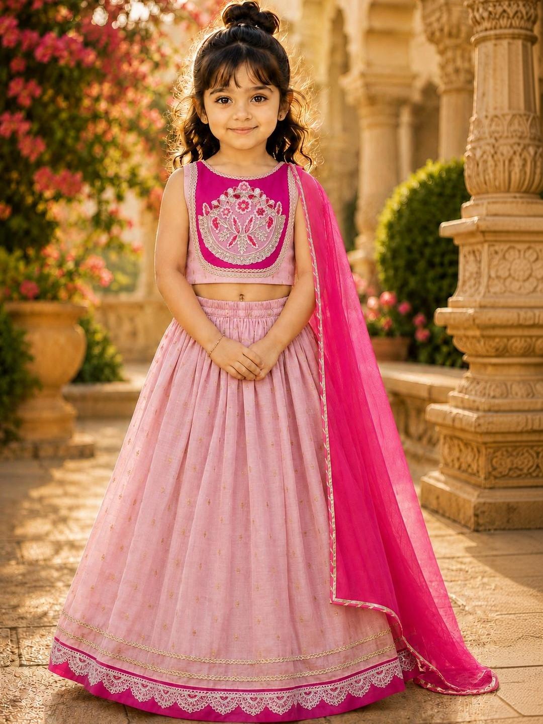 Sangria Girls Embroidered Sequinned Ready to Wear Lehenga & Blouse With Dupatta