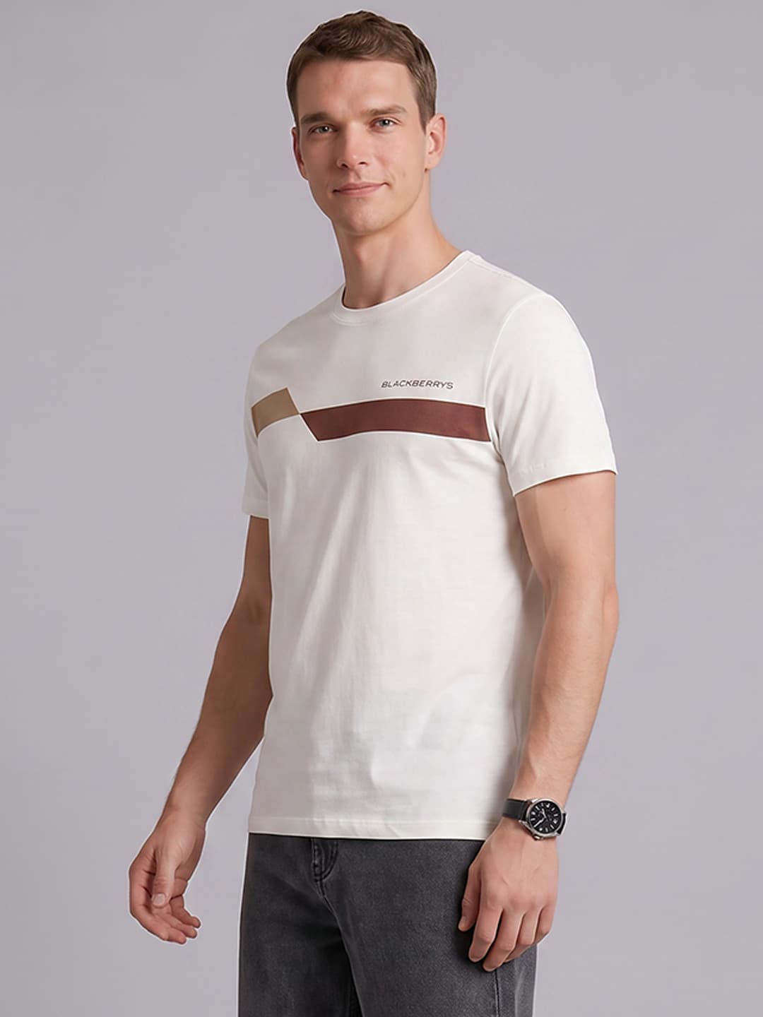 Blackberrys Slim Fit Printed Pure Cotton T-shirt