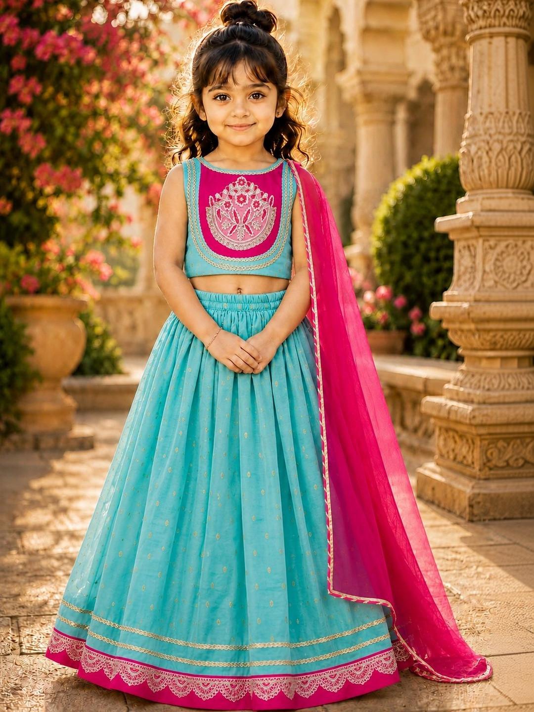 Sangria Girls Embroidered Thread Work Ready to Wear Lehenga & Blouse With Dupatta
