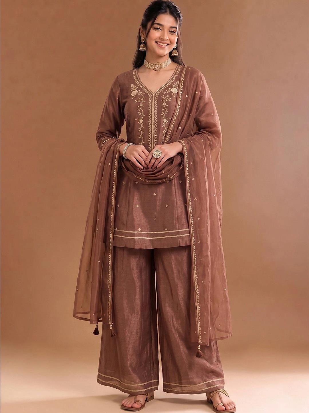 Varanga Women Ethnic Motifs Embroidered Empire Thread Work Kurta with Palazzos & With Dupatta