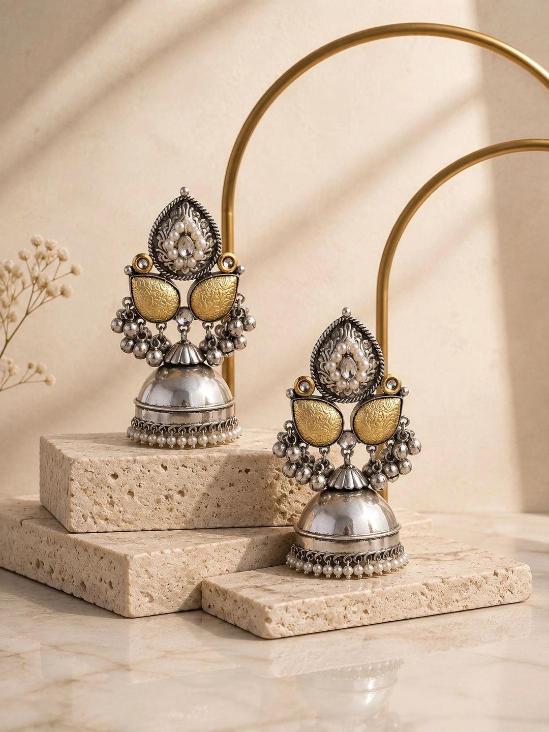 Venyora Geometric Jhumkas Earrings