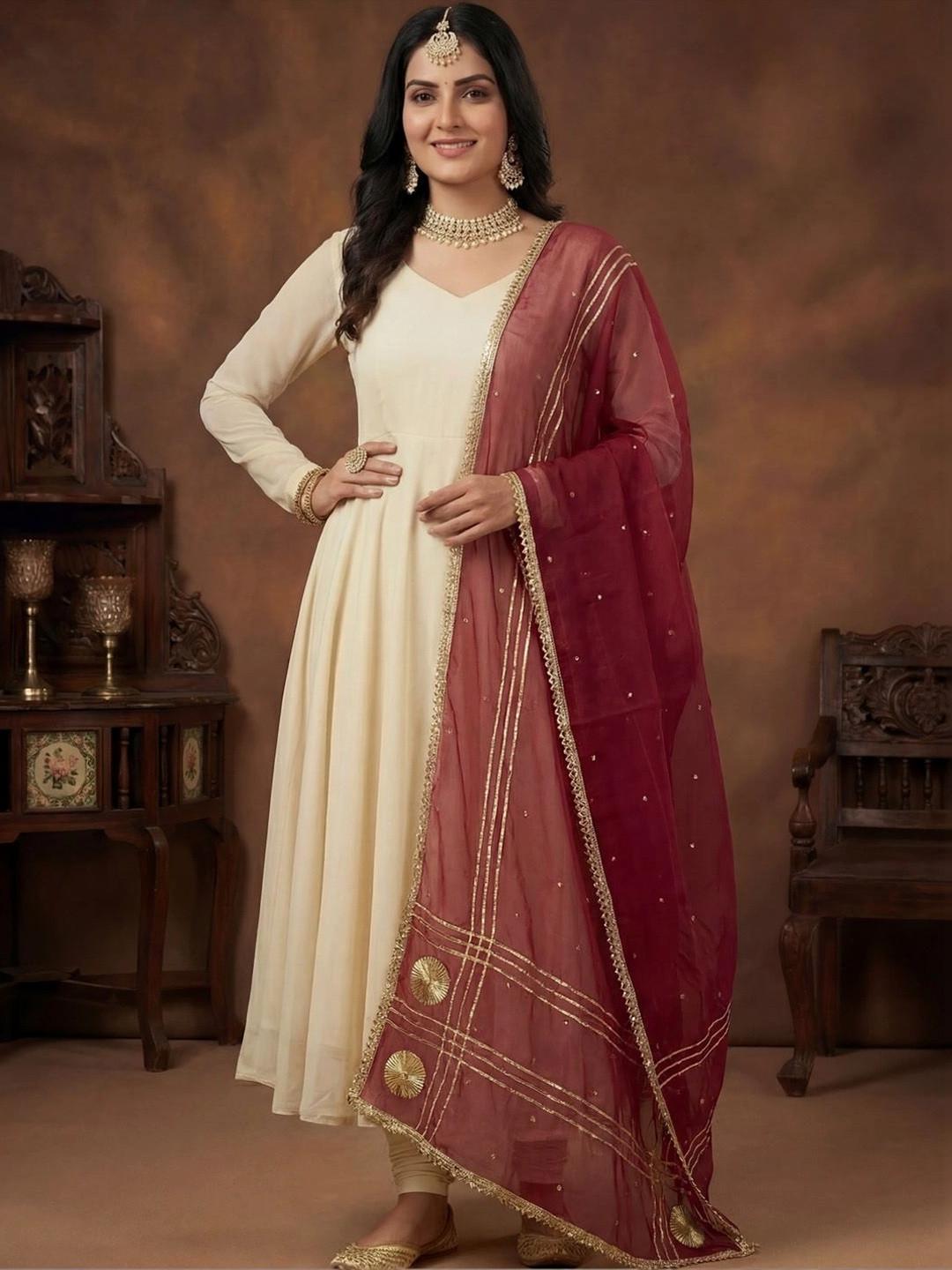 KALINI Ethnic Motifs Embroidered Organza Dupatta with Zari
