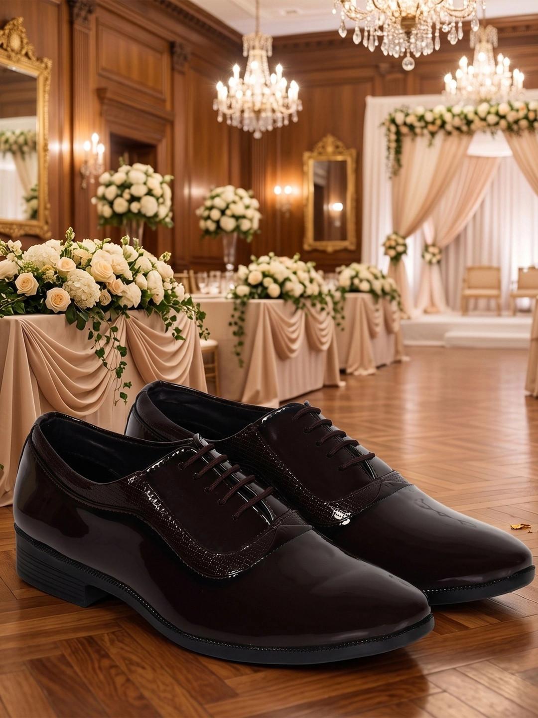 HikBi Men Textured Leather Pointed Toe Lace-Ups Formal Oxfords