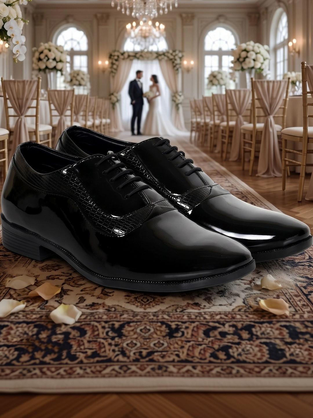 HikBi Men Textured Leather Pointed Toe Lace-Ups Formal Oxfords