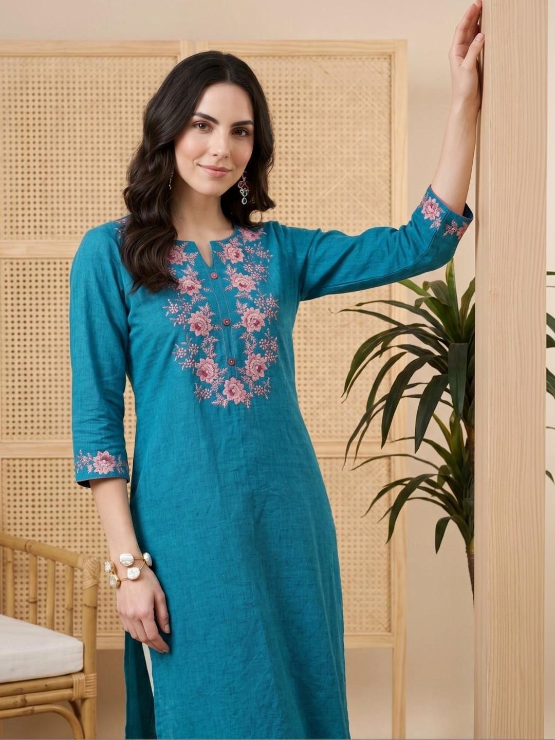 Anouk Women Floral Embroidered Regular Sleeves Thread Work Kurta