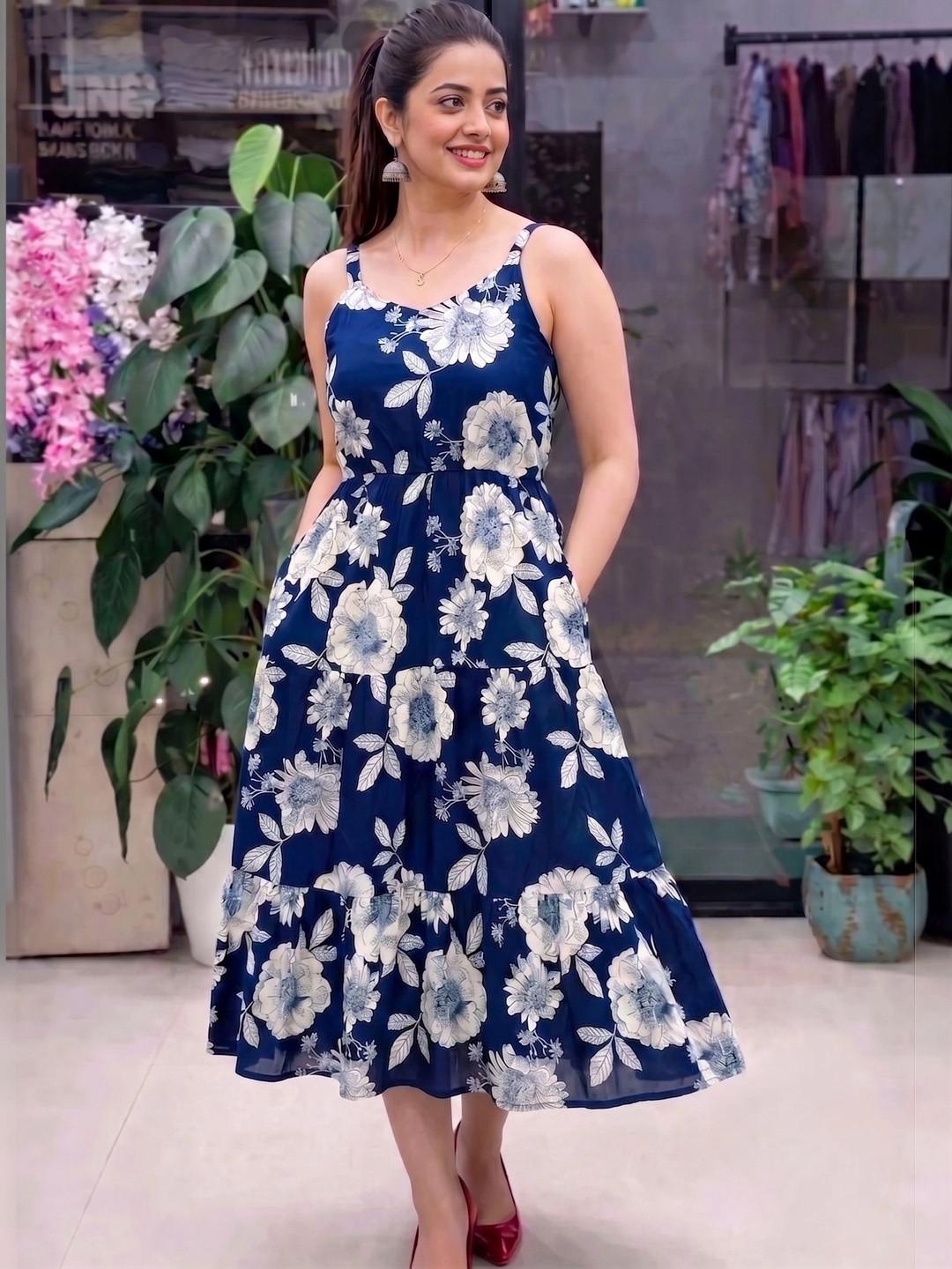 Chaukas Floral Print A-Line Maxi Dress
