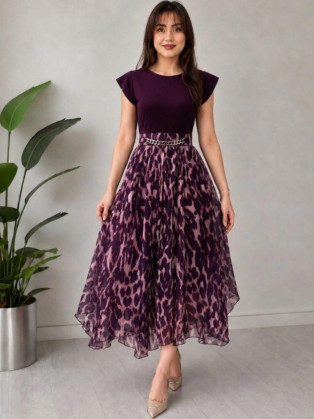 JENKRA Animal Print A-Line Midi Dress