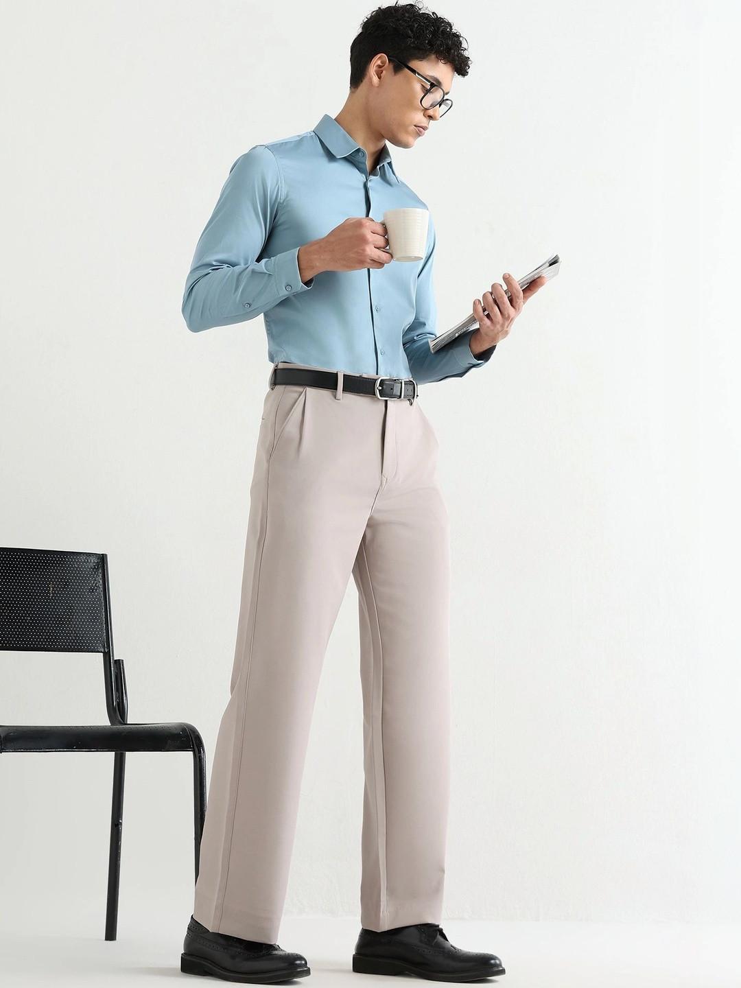 SUBTRACT Men Japanese 4-Way Stretch Pleated Wide Leg Trousers