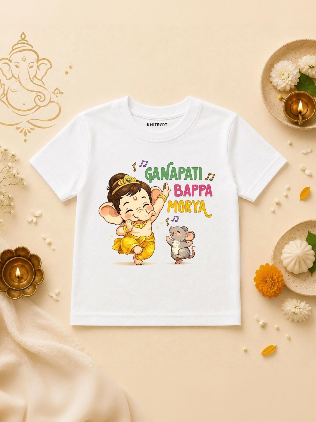 KNITROOT Kids Ganesh Chaturthi Printed Cotton Casual T-shirt