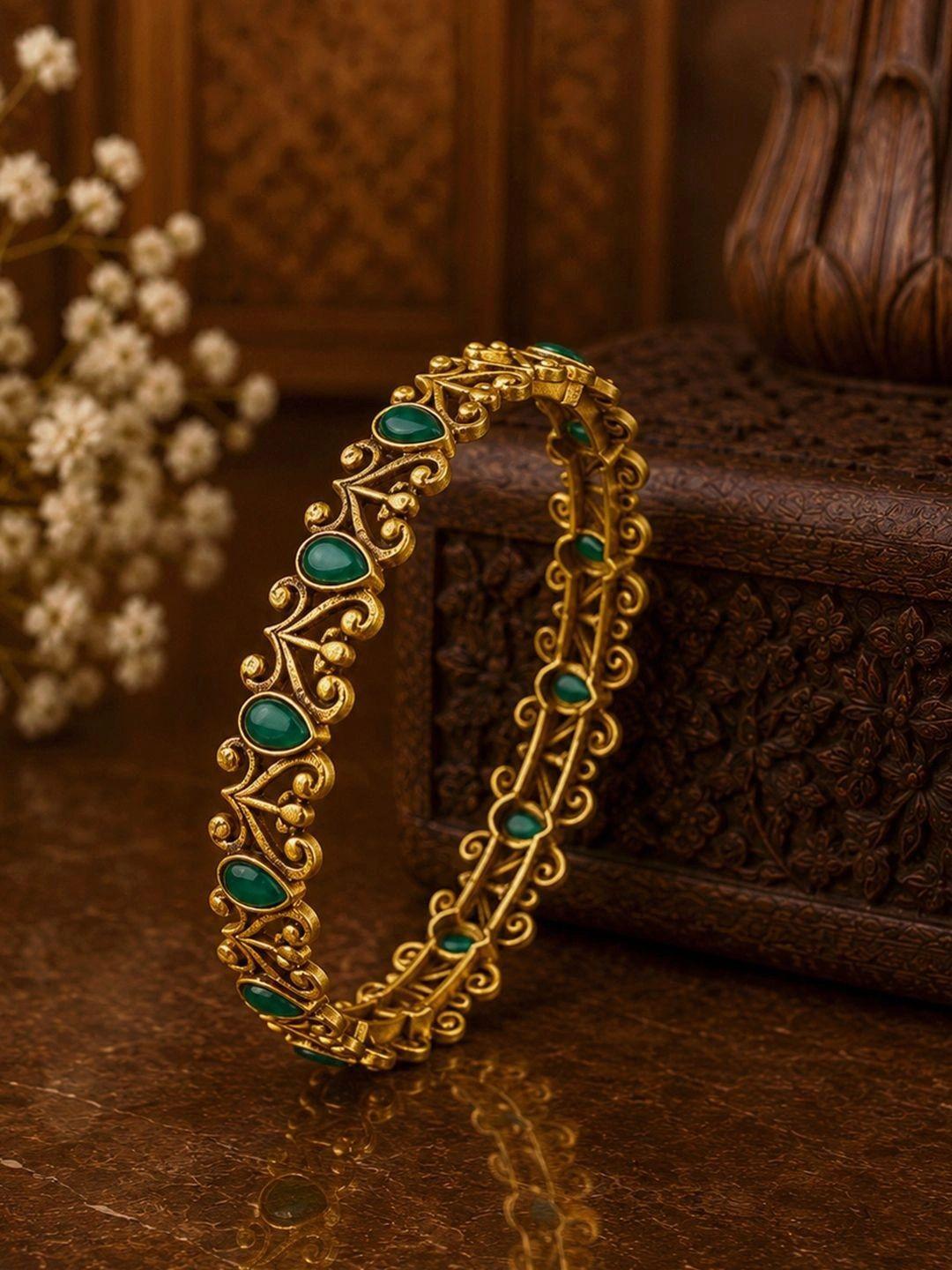 Voylla Women Brass Cubic Zirconia Handcrafted Gold-Plated Bangle-Style Bracelet