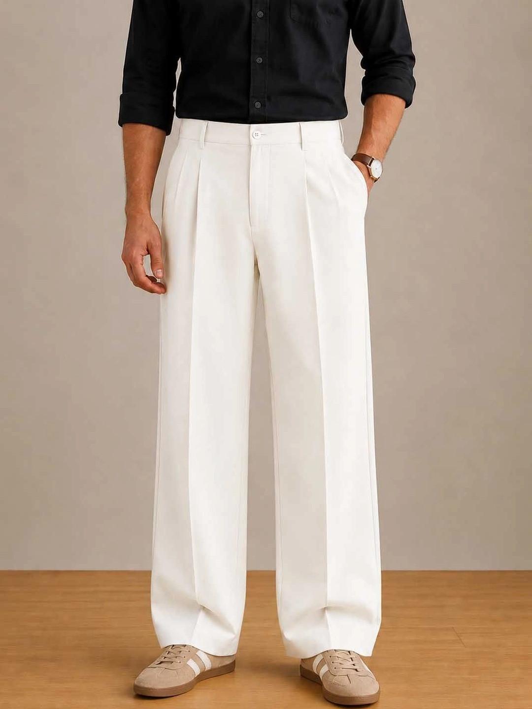 STREETVIBES Men Relaxed Wrinkle Free Pleated Trousers
