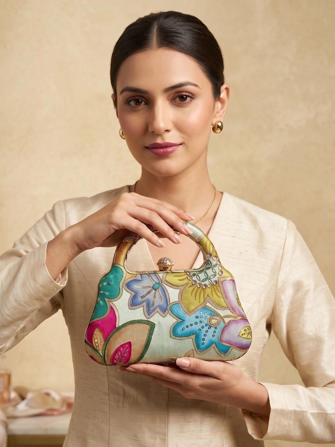 DressBerry Embroidered Embellished Box Clutch