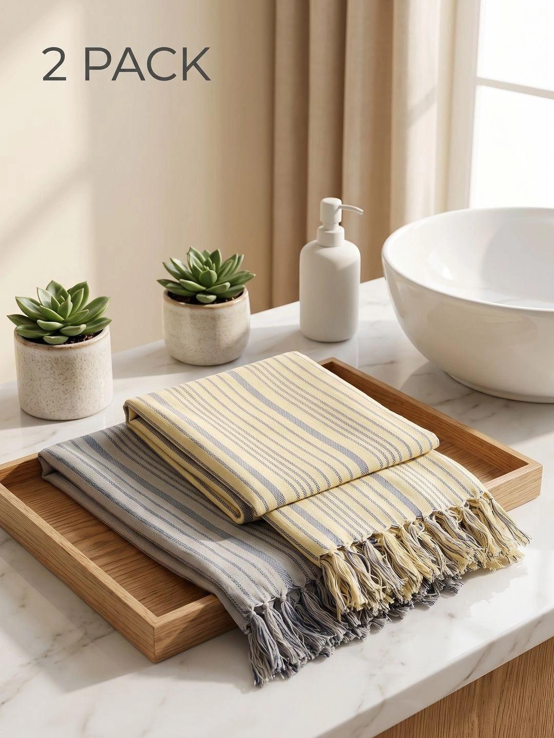 Ramraj Multicoloured 2 Cotton 350 GSM Bath Towel