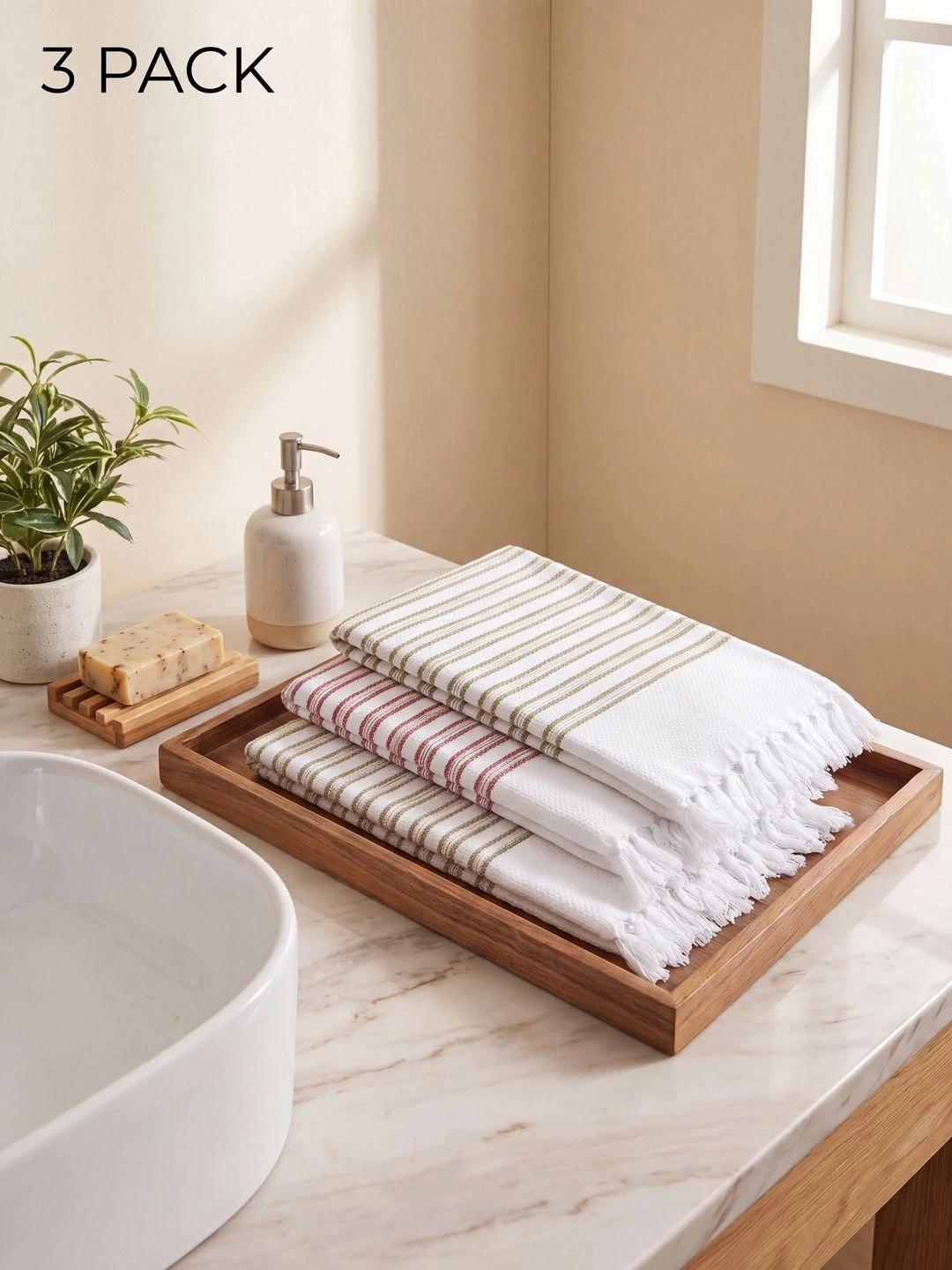 Ramraj Multicoloured 3 Cotton 350 GSM Bath Towel