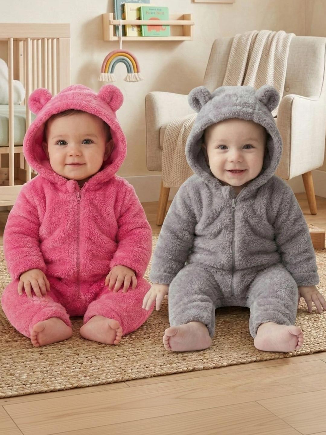 Cuddleloom Infants Pack Of 2 Hooded Cozy Rompers