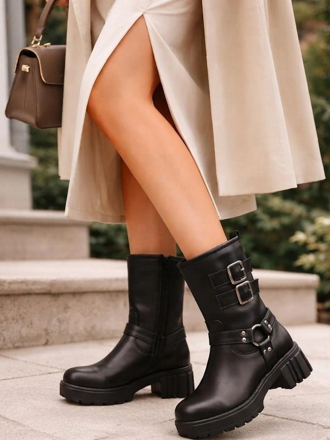 AVIVASTYLE Women Round Toe Zip Biker Boots