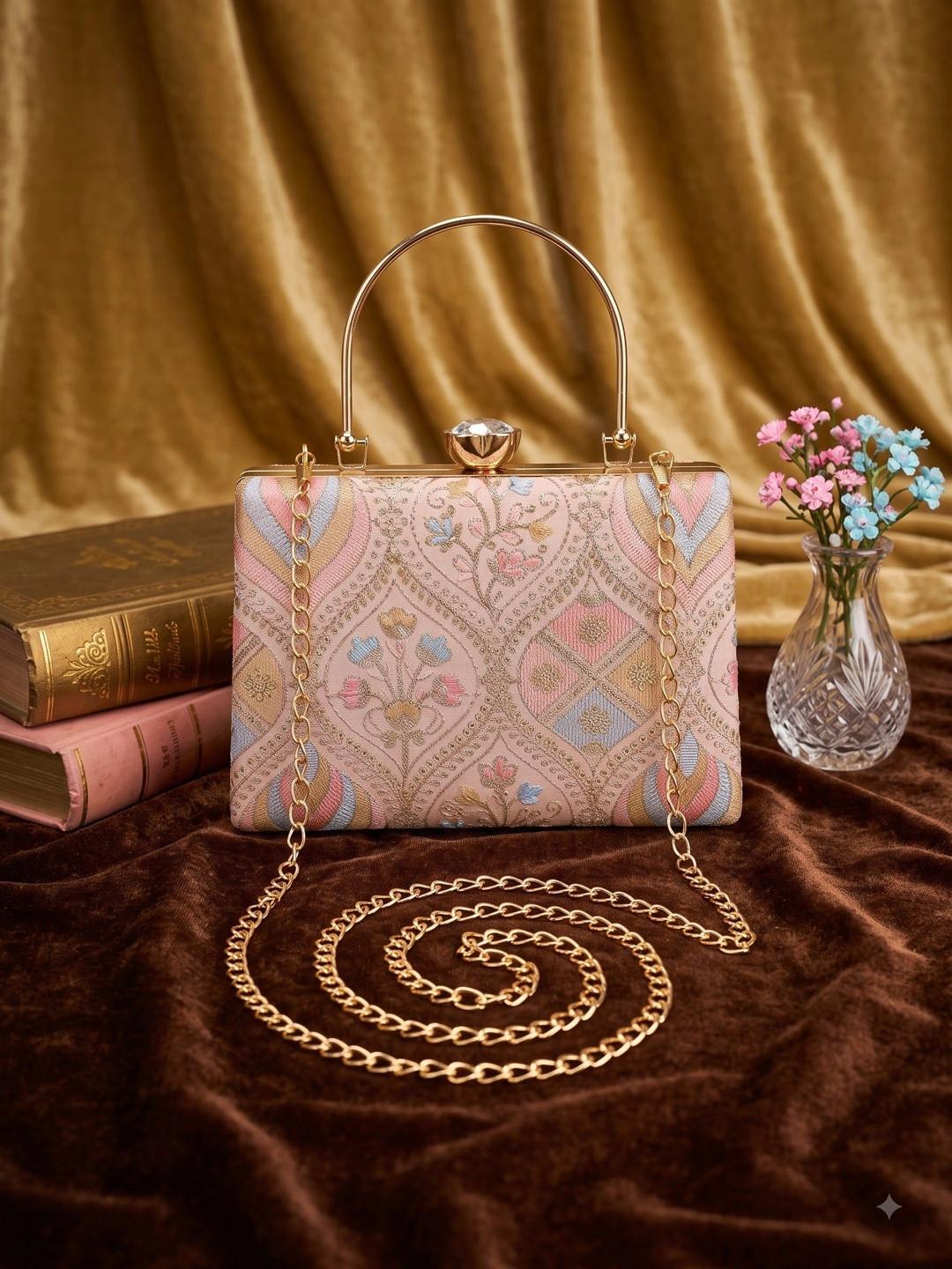 MEYYAS Embroidered Embellished Box Clutch
