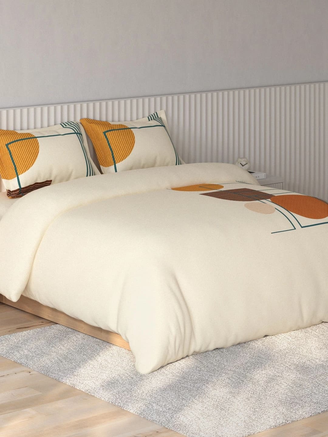 SPACES Yellow & Orange Geometric 180 TC Bedsheet with 2 Pillow Covers